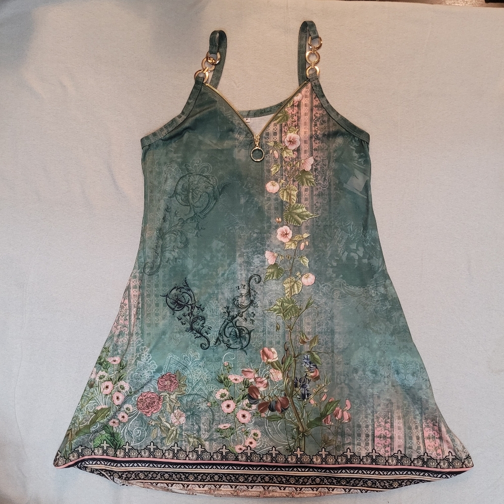 Womens Summer Dress V-Neck Sleeveless Boho Floral Beach Dress Size Medium